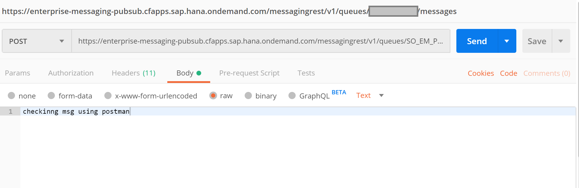 postman body for publishing message