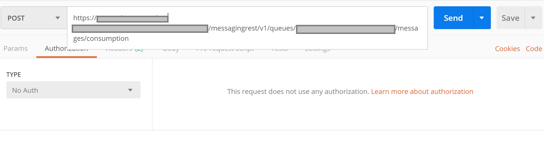 postman authorization for publishing message
