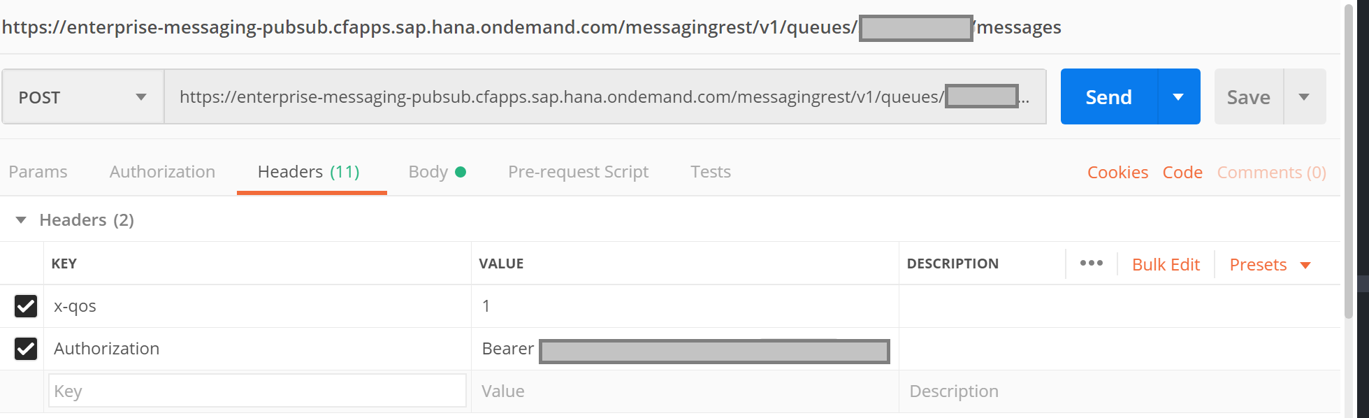 postman header for publishing message
