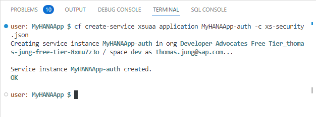 Create XSUAA service