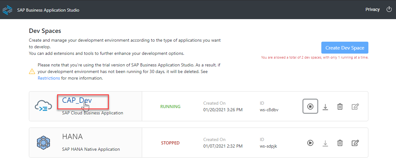 Dev Space is Running