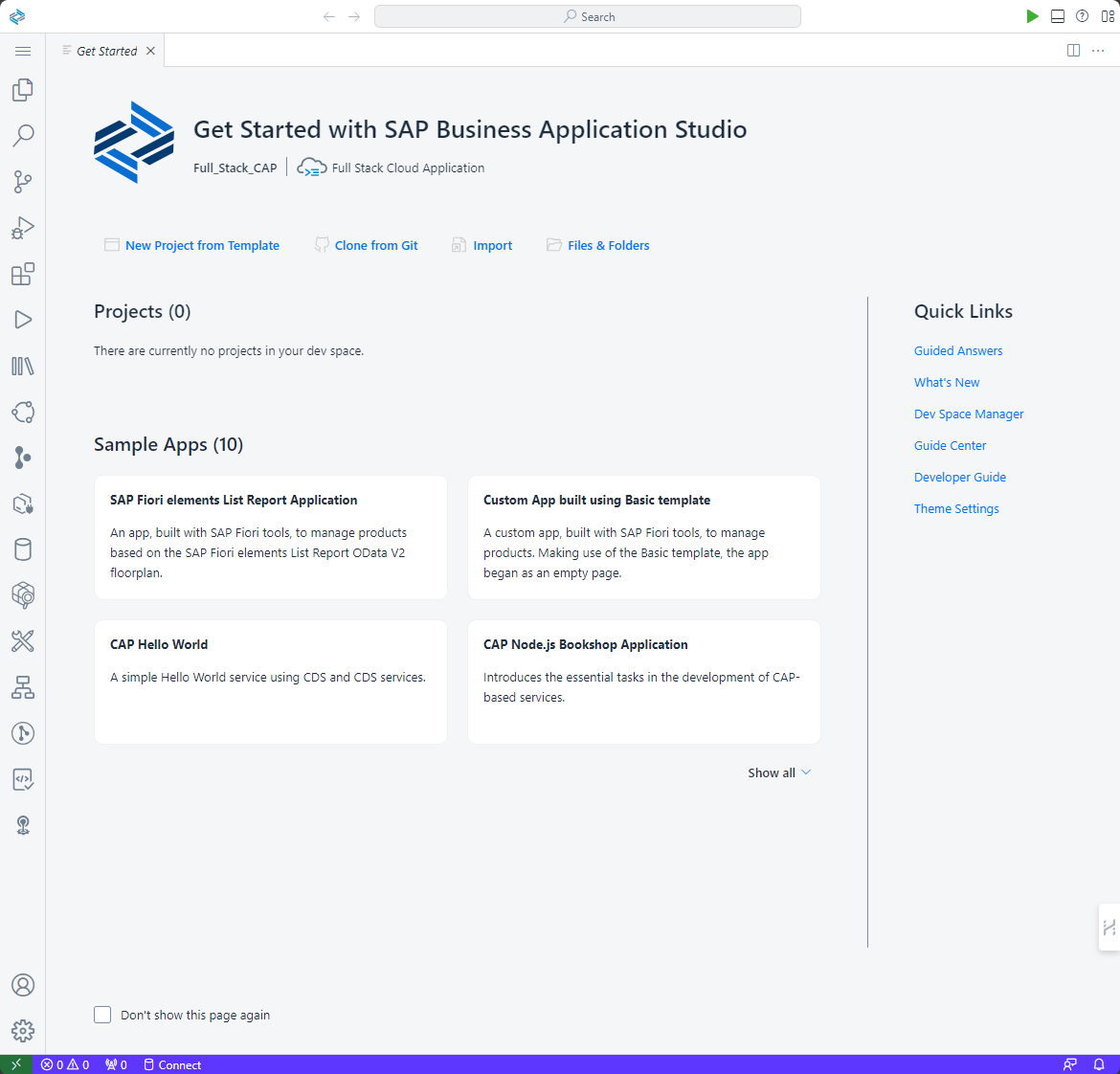Business Application Studio is running
