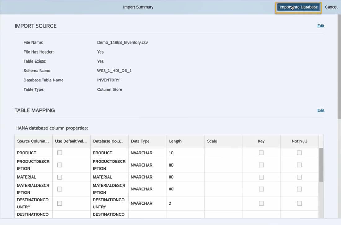 Import into Database
