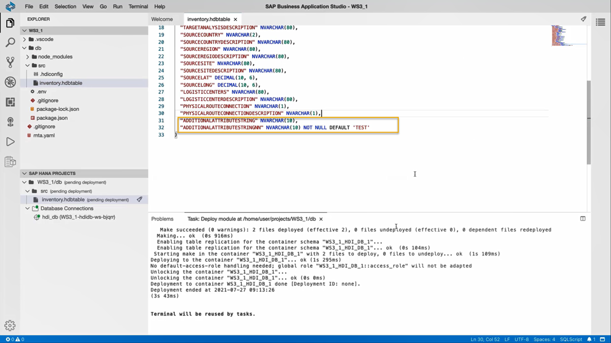 Add columns HDBTABLE