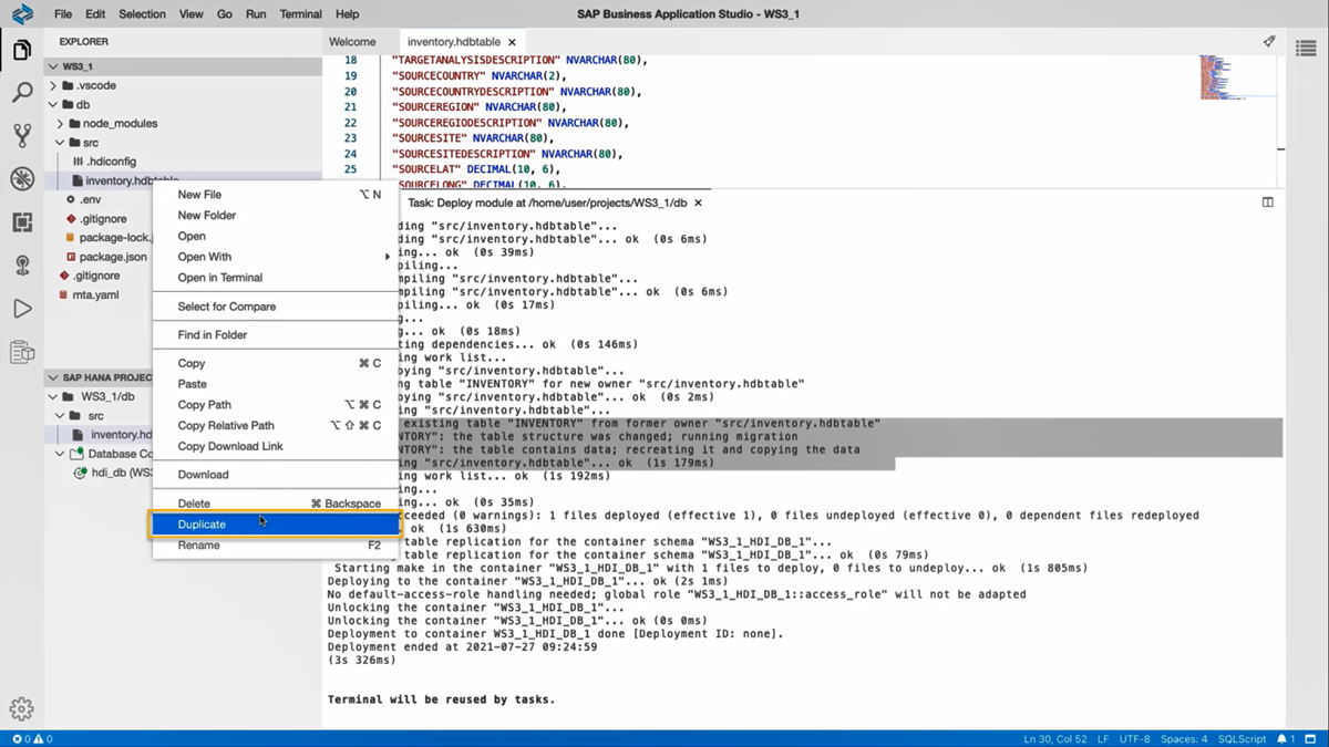 Duplicate HDBtable