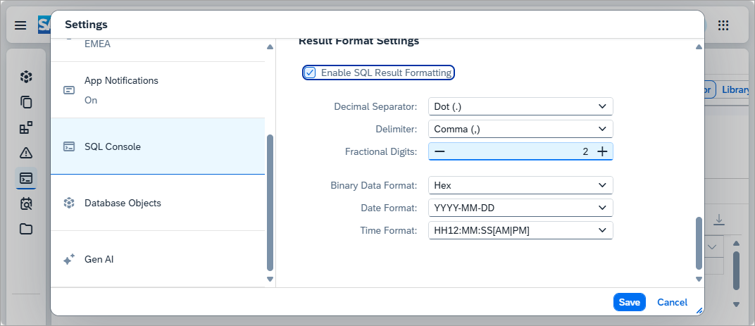 format settings