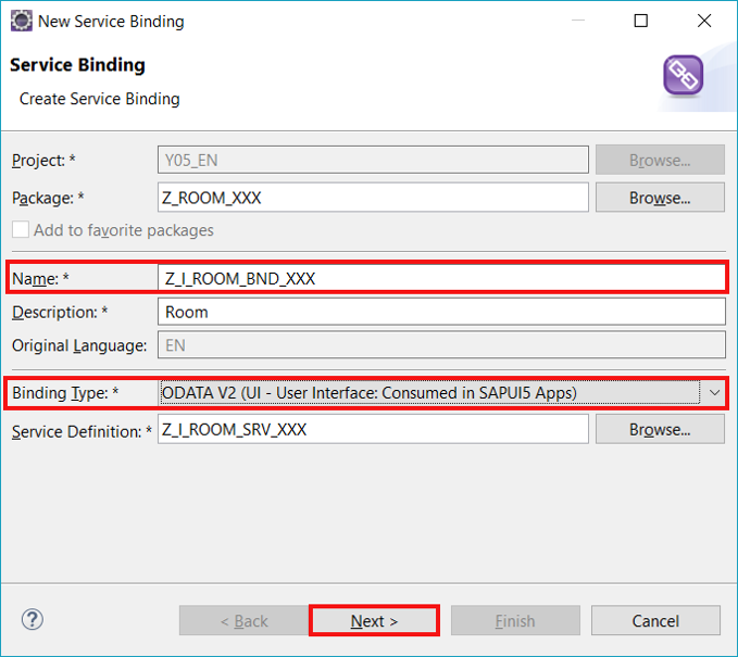 Create service binding