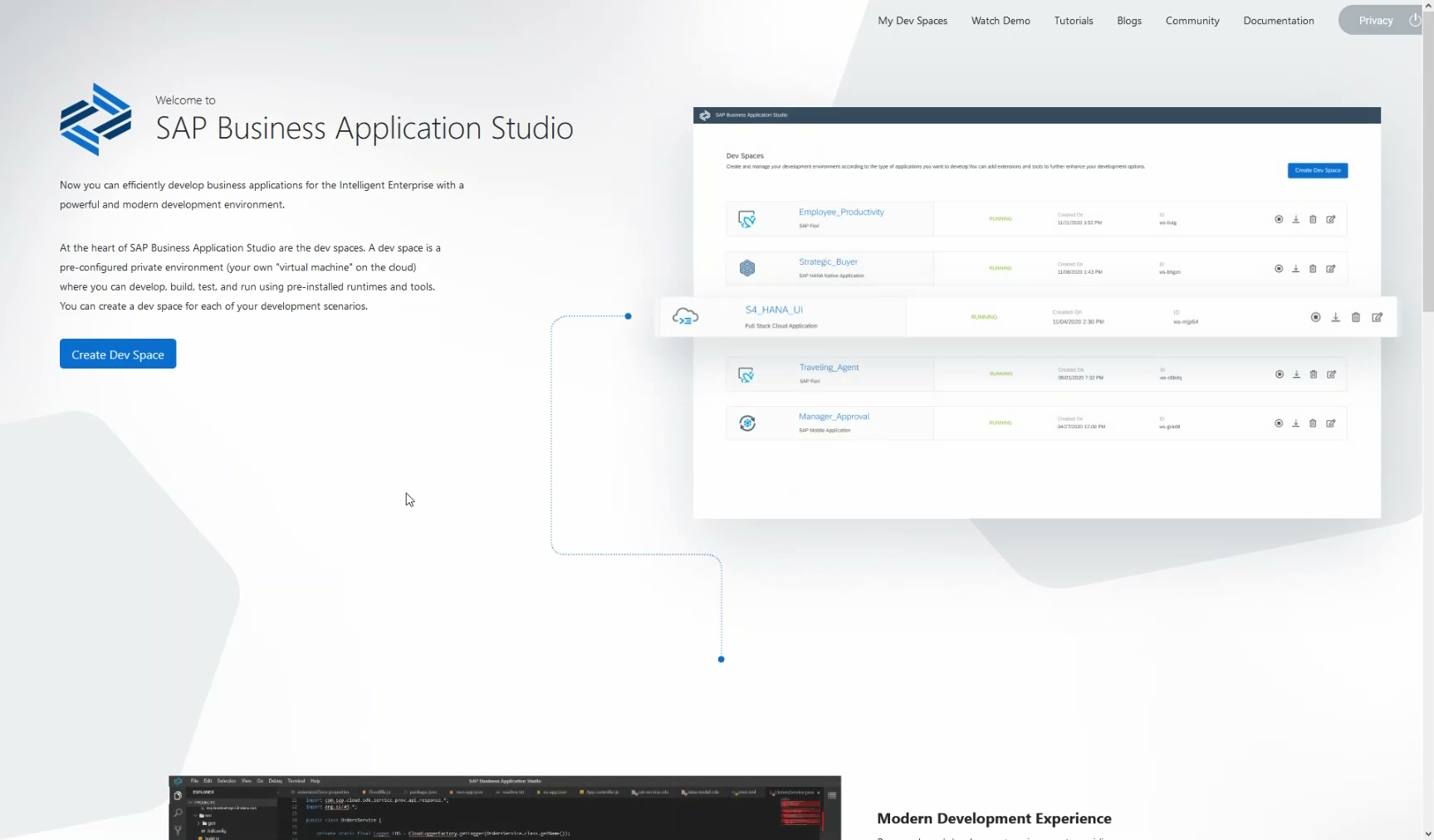 sap business application studio welcome
