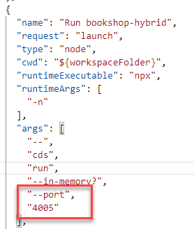 The content of the launch.json file.