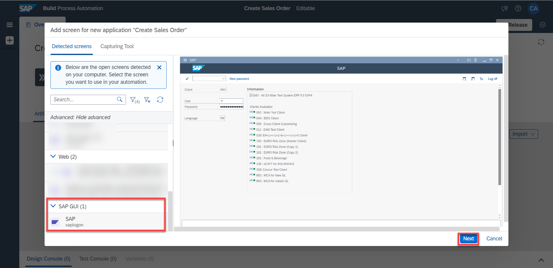Select SAP GUI