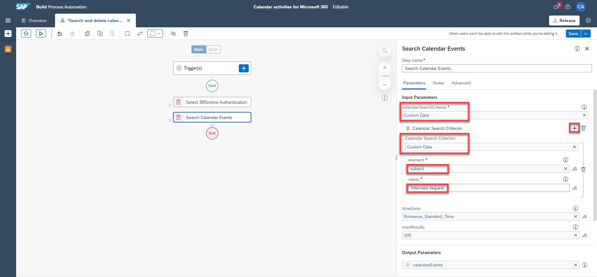 Search calendar events