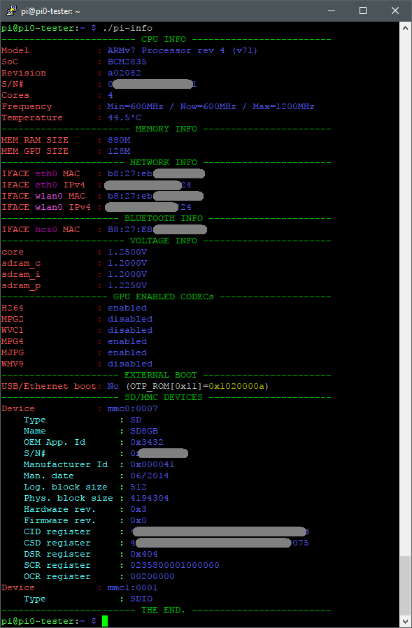 pi info script at work on RPi3