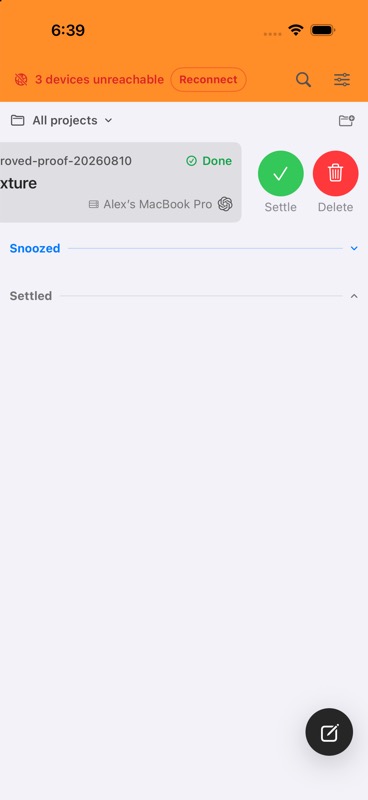 Settle exposed as the first swipe action