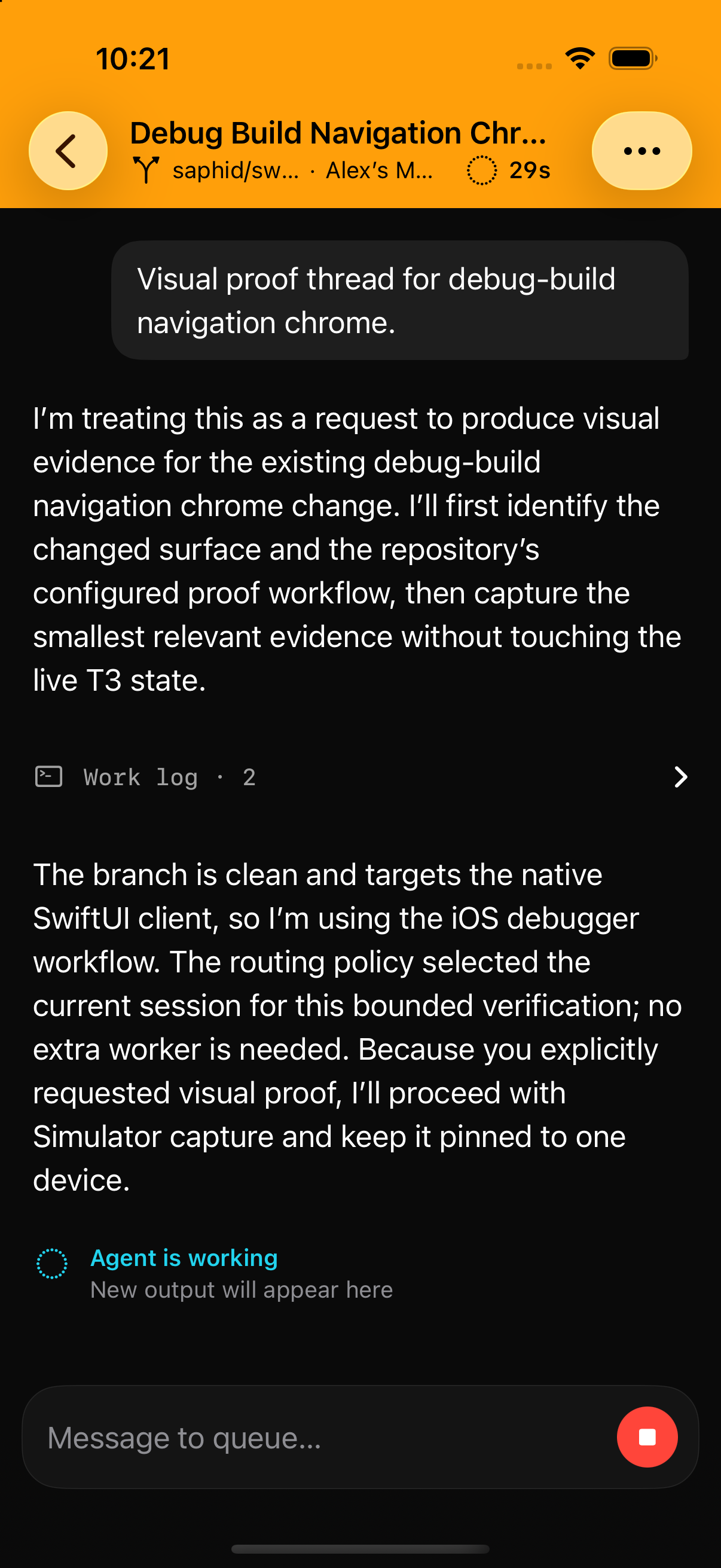 Dark thread debug chrome with composer