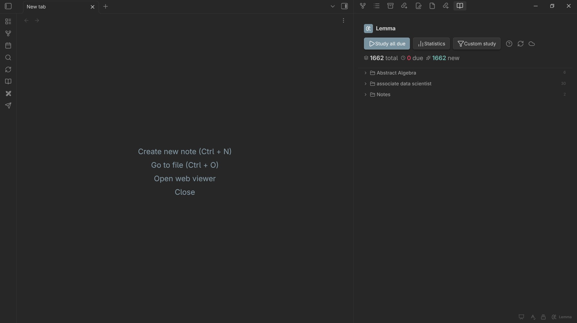 Lemma Dashboard — all your decks with due counts at a glance