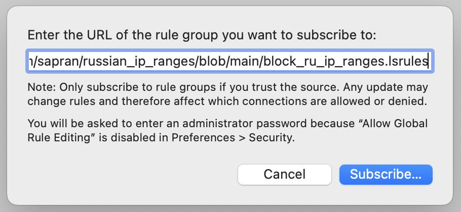 Insert rule group URL