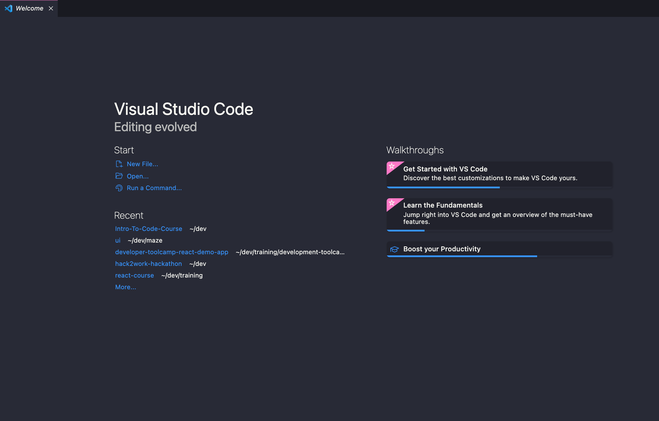 VSCode welcome