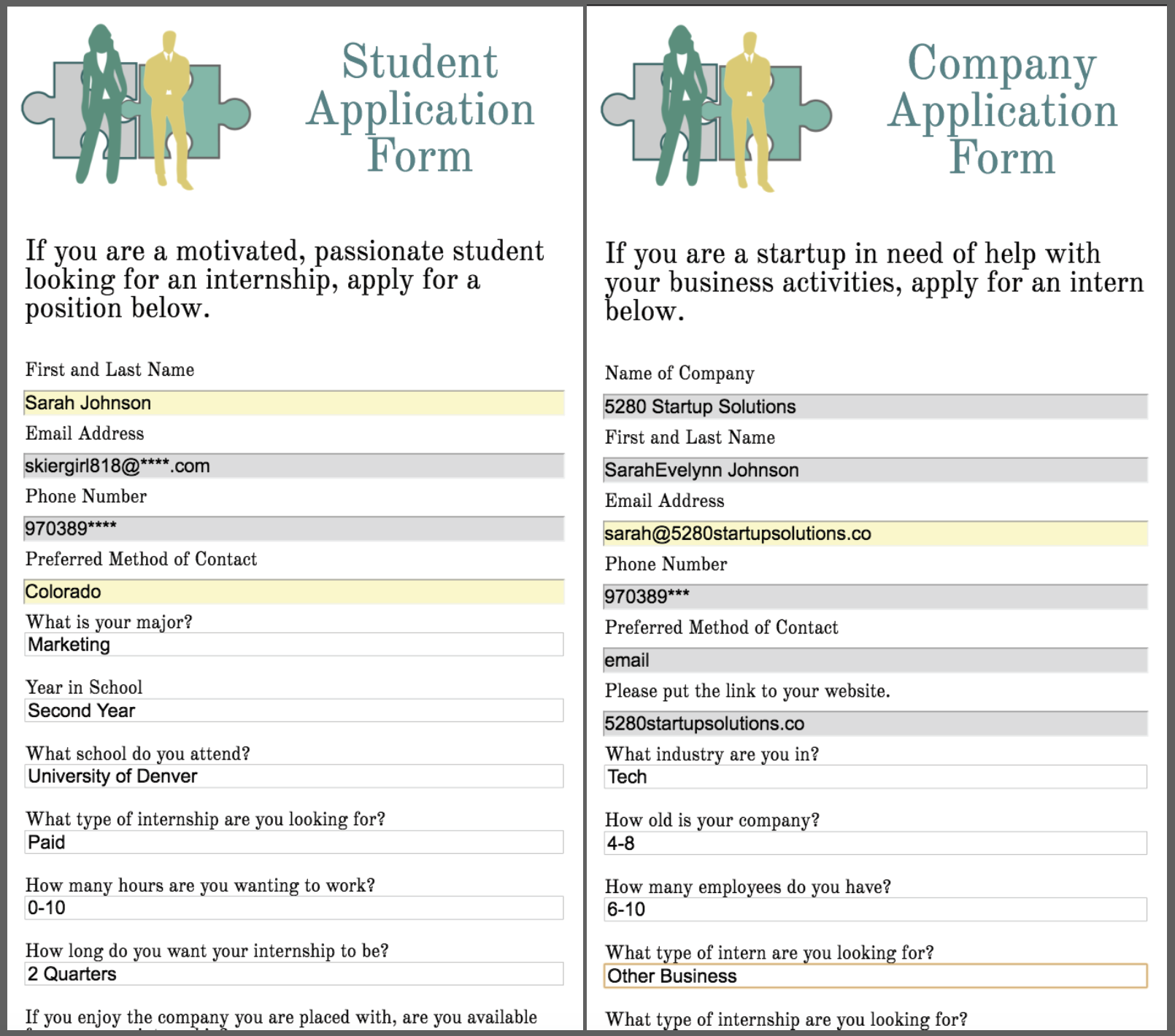 Student and Company Forms