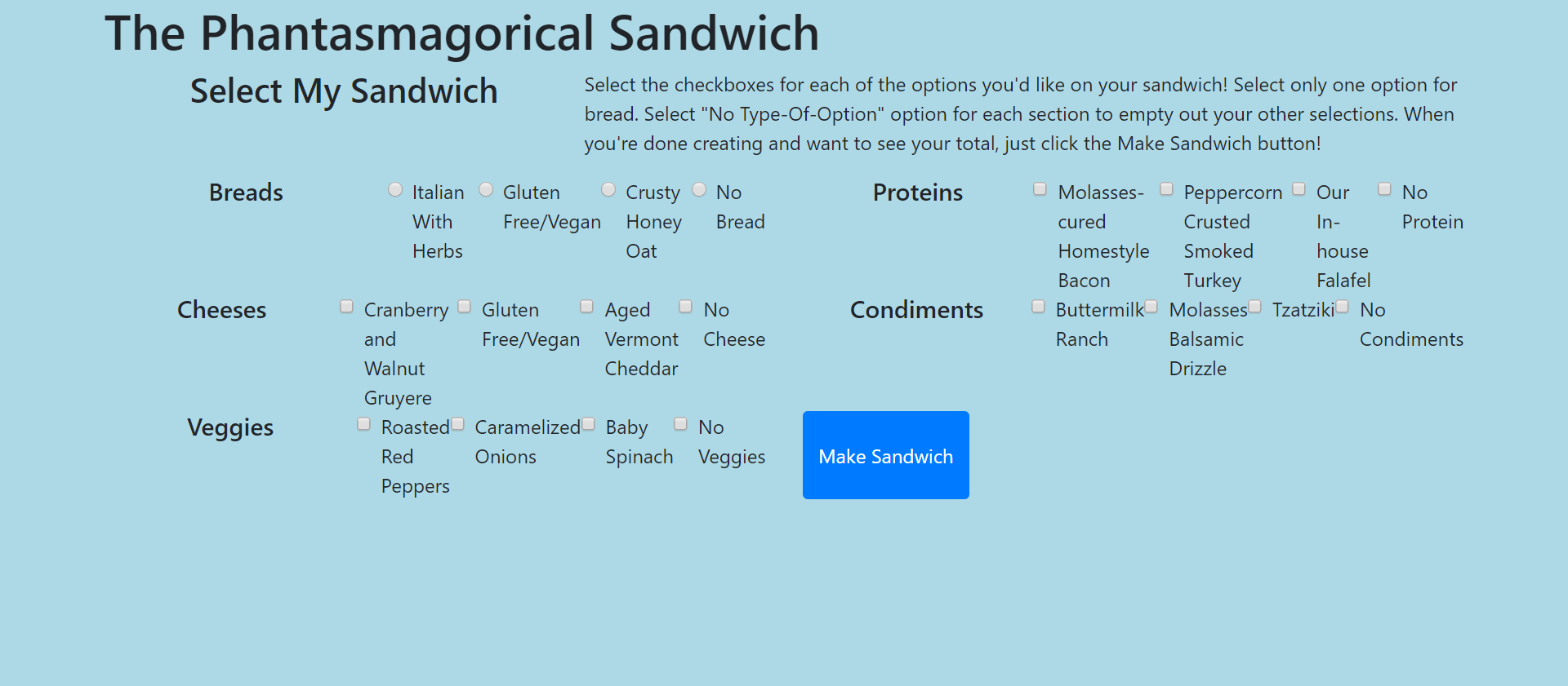 GitHub - sarahjulesthorne/sandwich-maker: Exercise in modules
