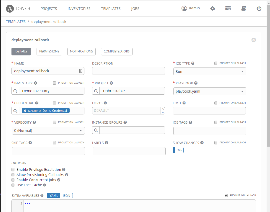 Ansible Tower Job Template