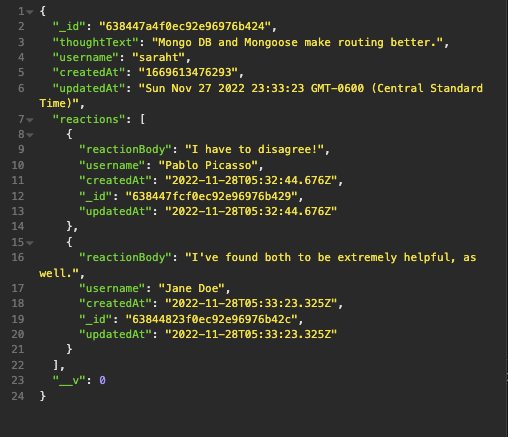 thoughts object layout with reaction