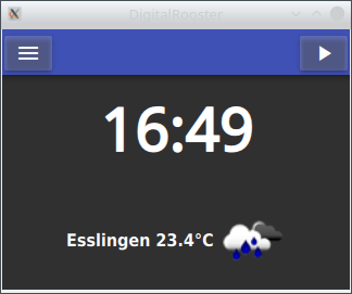 Default screen with clock and weather information