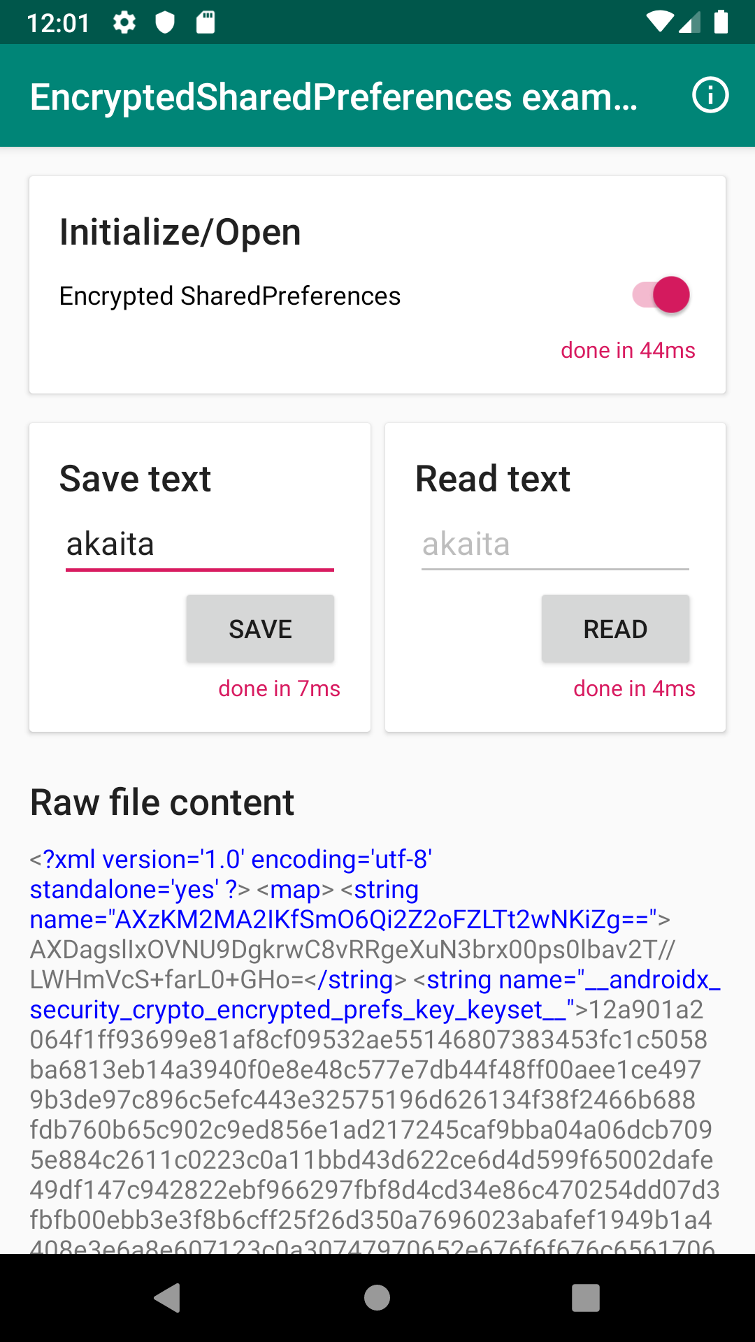 EncryptedSharedPreferences Example App in Play Store