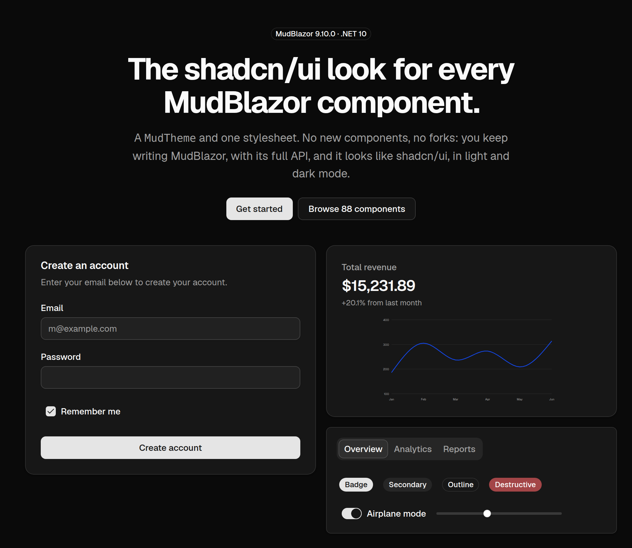 MudShadcn in dark mode