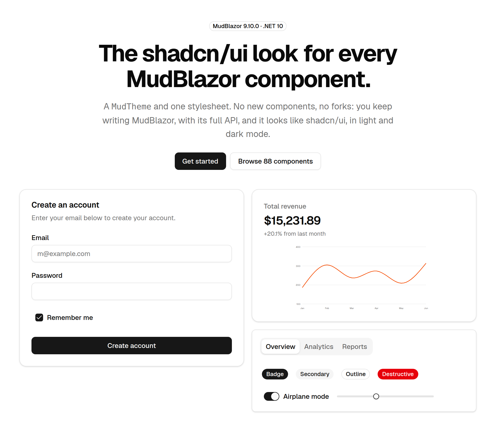 MudShadcn in light mode