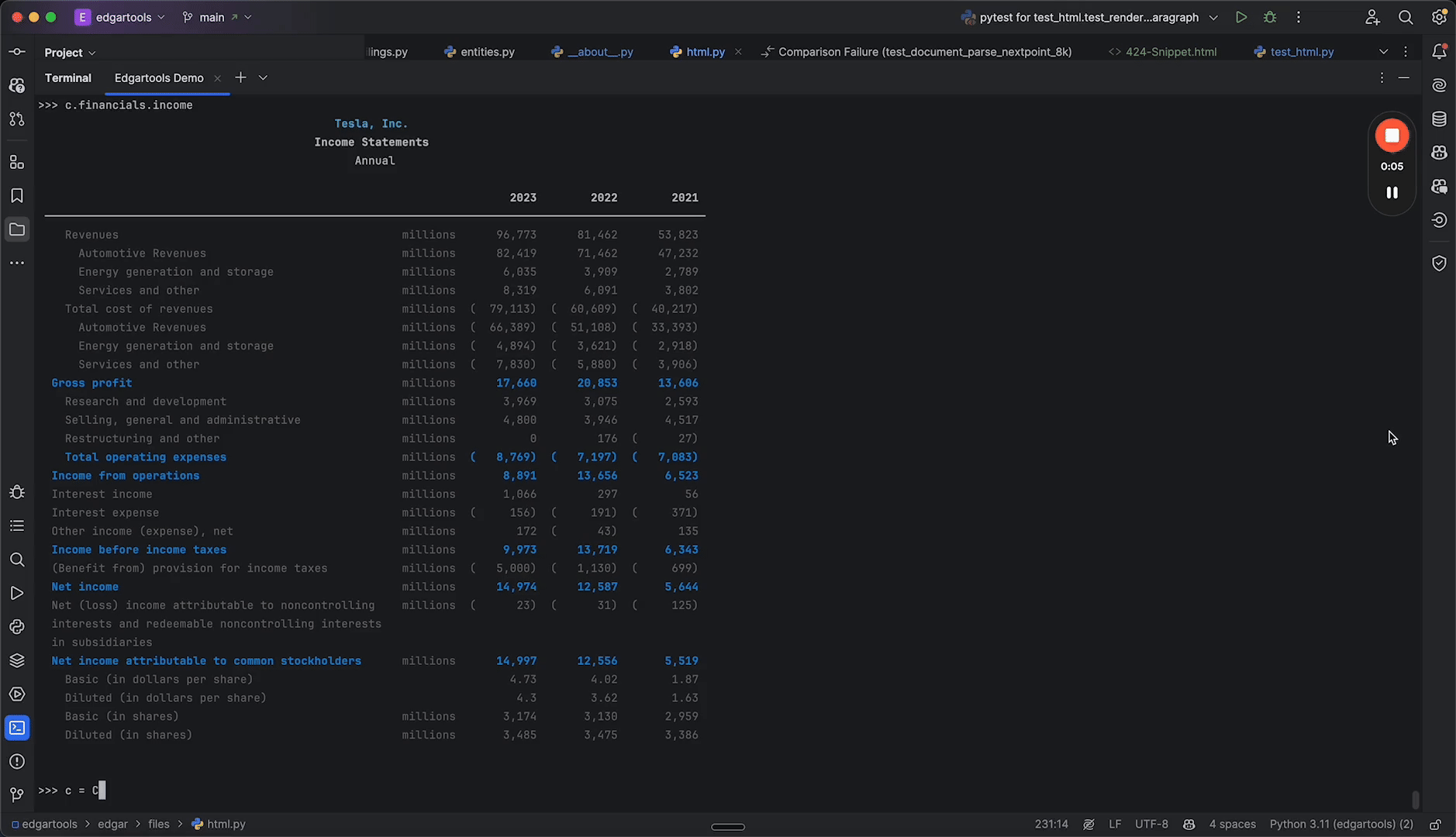 EdgarTools SEC filing data extraction demo