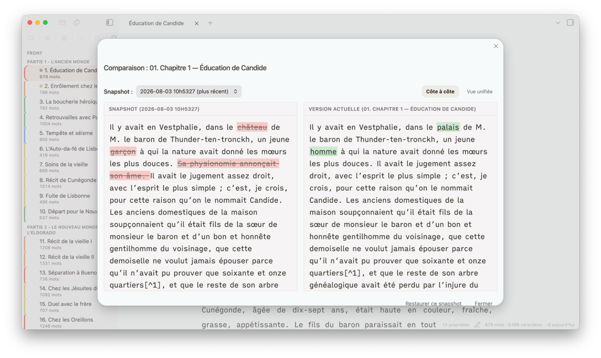 Compare two versions of a sheet