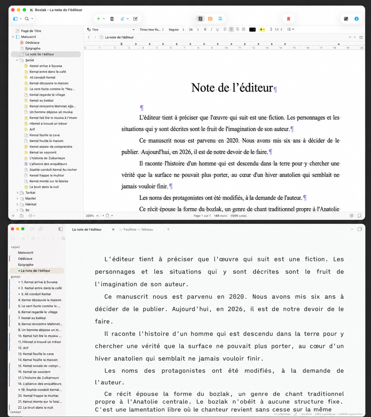 Import a Scrivener project into Feuillets