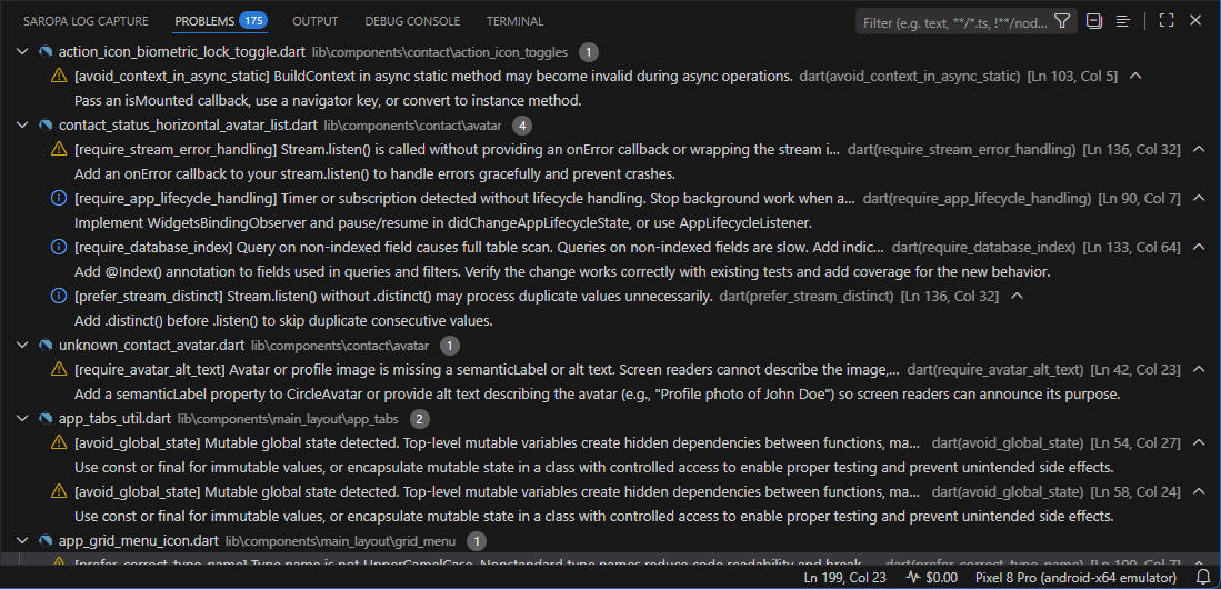 Flutter memory leak detection in VS Code showing undisposed TextEditingController