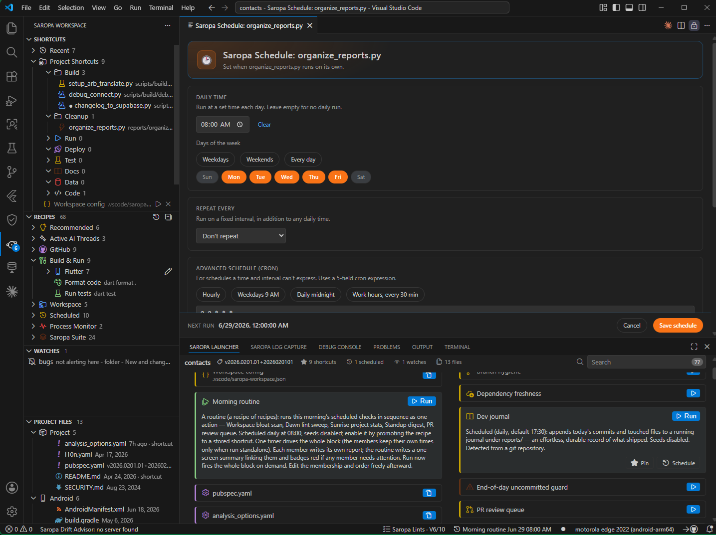 Saropa Workspace sidebar and launcher