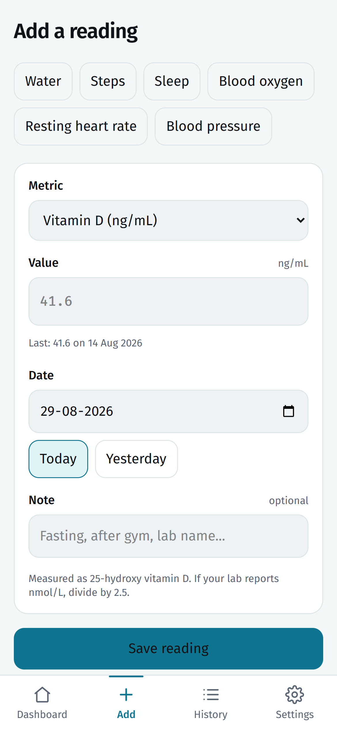 Add a reading on mobile
