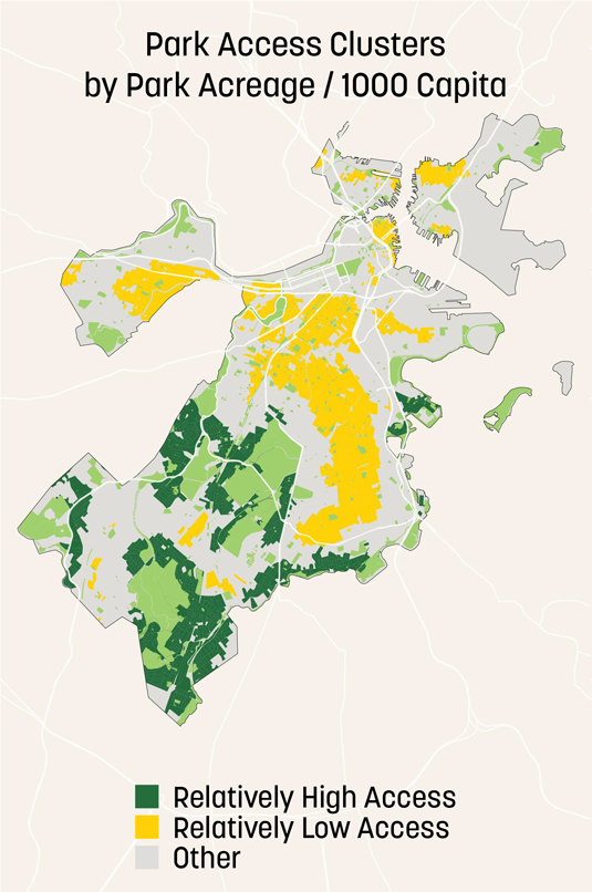 Park Access Clusters by Park Acreage/1000 Capita: Boston