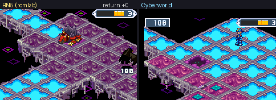BN5 and Cyberworld side by side: a deleted guardian rising again on its DarkHole and warping beside it