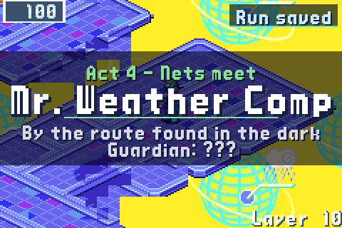 The act's card: Act 4, Nets meet, Mr. Weather Comp, By the route found in the dark, Guardian: ???