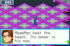 In the Cybeast Nest after its fall, Dad: MegaMan beat the beast. Its power is his now.