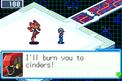 MegaMan beside BlastMan in his arena, facing him above the chat box: I'll burn you to cinders!