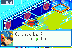 MegaMan on a way back in Lan's HP: Go back,Lan? Yes or No, the cursor on No