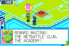 The Mr.Prog courier in Lan's HP: REWARD WAITING! THE NETBATTLE CLUB, THE ACADEMY!