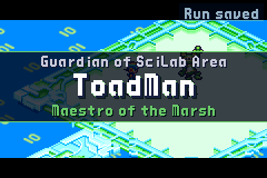 The act's card: Guardian of SciLab Area, ToadMan, Maestro of the Marsh