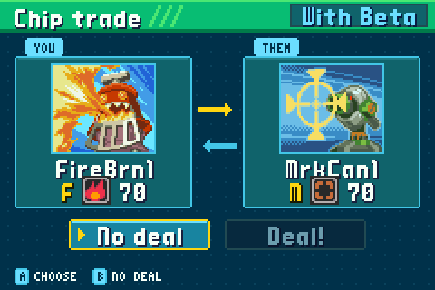 The chip trade with Beta: You, FireBrn1 F, and Them, MrkCan1 M; No deal and Deal!, Deal! picked, Waiting on Beta..., then the cards swap places: Traded! Yours once you're home