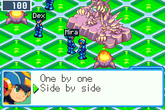 Kei's MegaMan asks how to fight: One by one, or Side by side, the cursor on Side by side