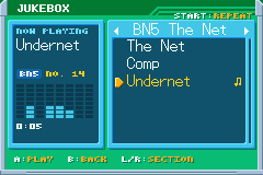 The Jukebox playing BN5's Undernet from the BN5 The Net section, its label blue for BN5