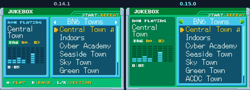 The Jukebox before and after: its key line gone and one song more in its list