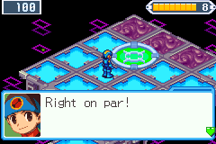 Back on the board, the exit's pad open where the Darkloid stood: Lan says Right on par!