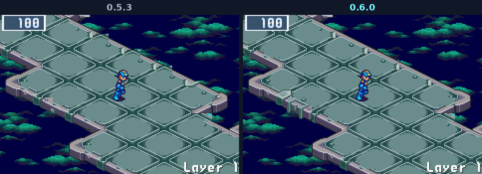 The Graveyard's slabs: in 0.5.3 their edges notched with pale posts, in 0.6.0 straight rims