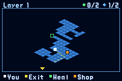 The map of Central Area's layer 1, its header counting the Mystery Data MegaMan knows of: green 0 of 2, blue 1 of 2